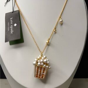 Kate Spade NY Popcorn Pearl Crystal Pendant Necklace Gold Tone NWT